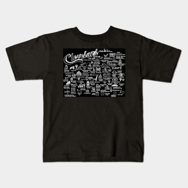 Cleveland Ohio Map Kids T-Shirt by fiberandgloss